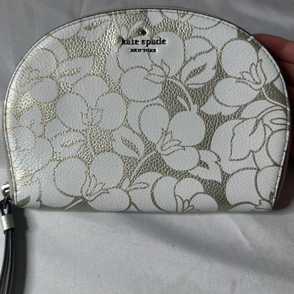Kate Spade Breezy Floral Half Moon Wristlet Cream Gold Pebbled Leather - Picture 13 of 14